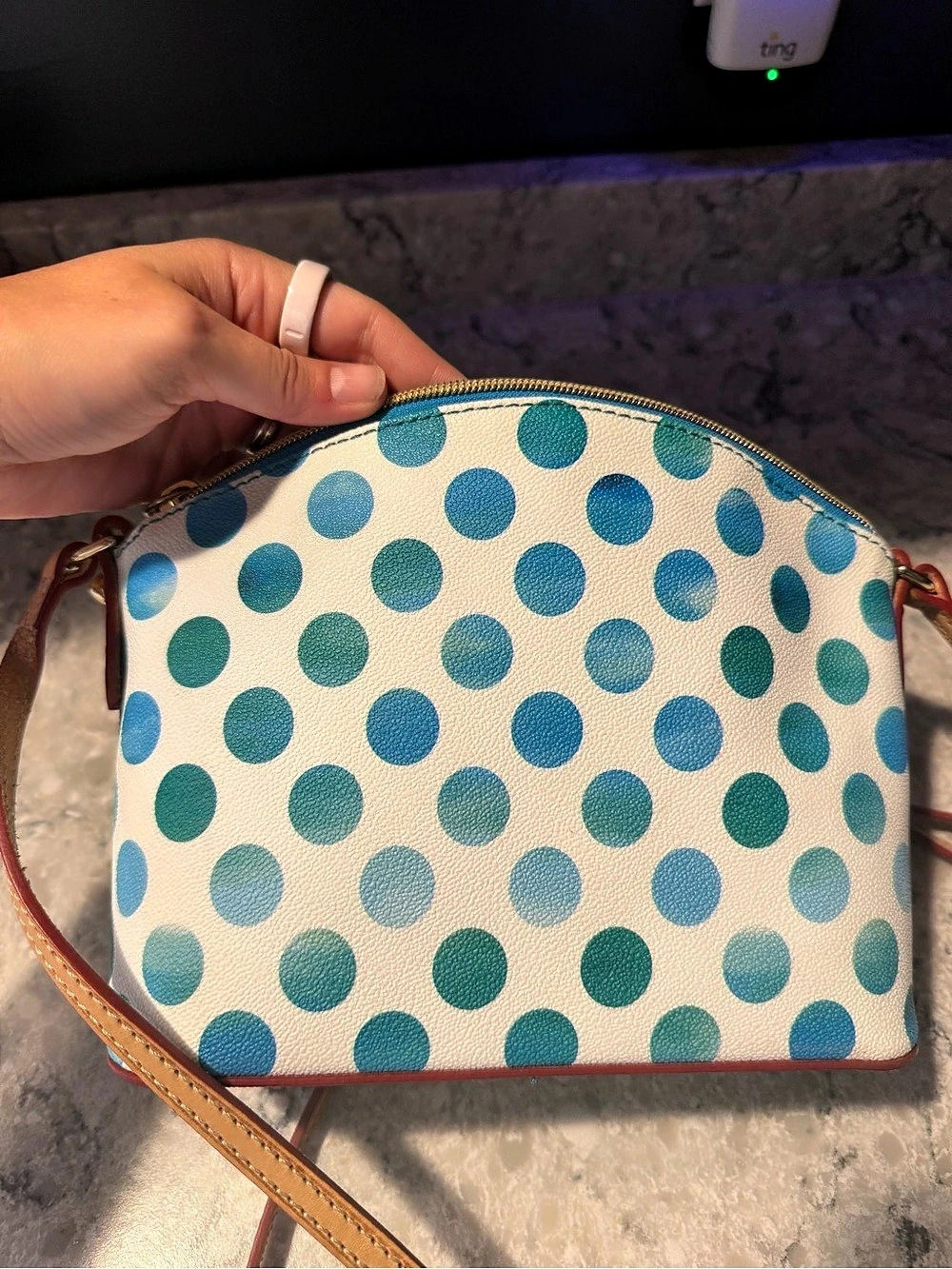 Dooney & Bourke Polka Dot Suki Crossbody Blue & White